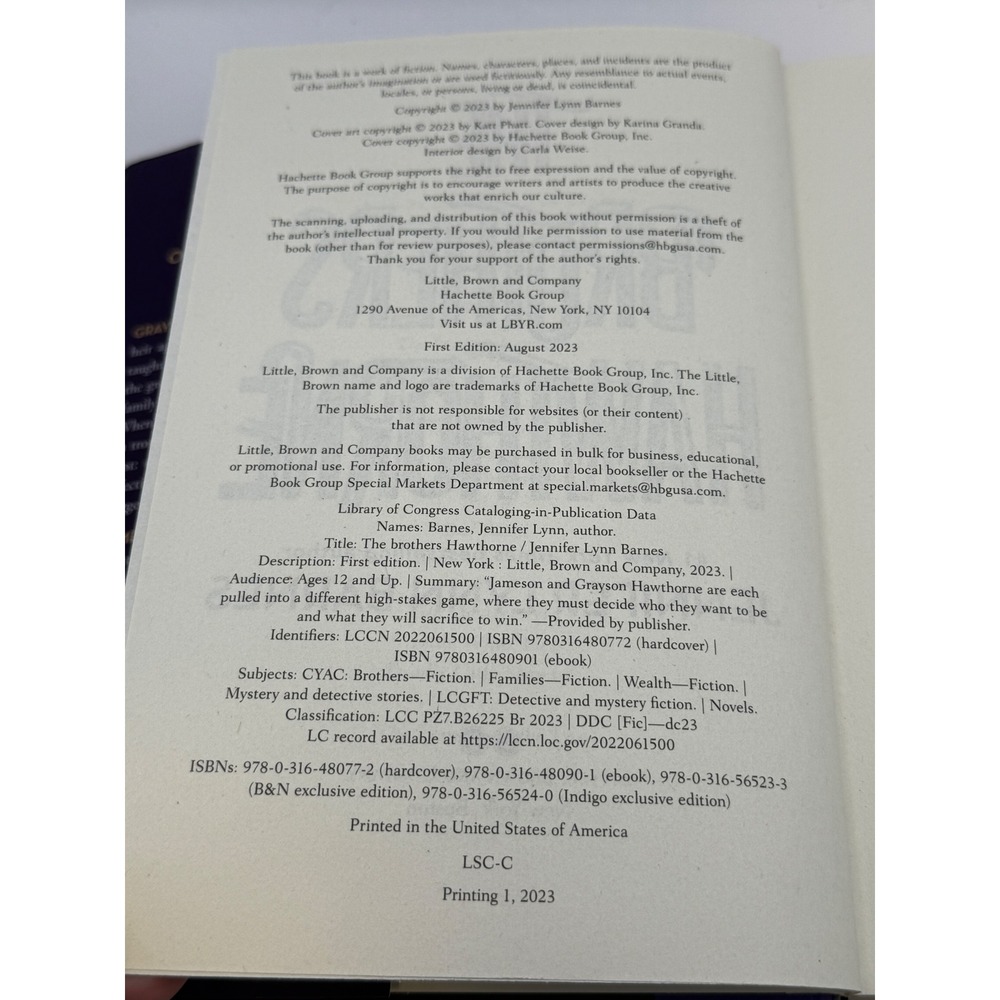 The Brothers Hawthorne Jennifer Lynn Barnes B&N Exclusive Hardcover 1st Ed 2023 - Picture 6 of 6